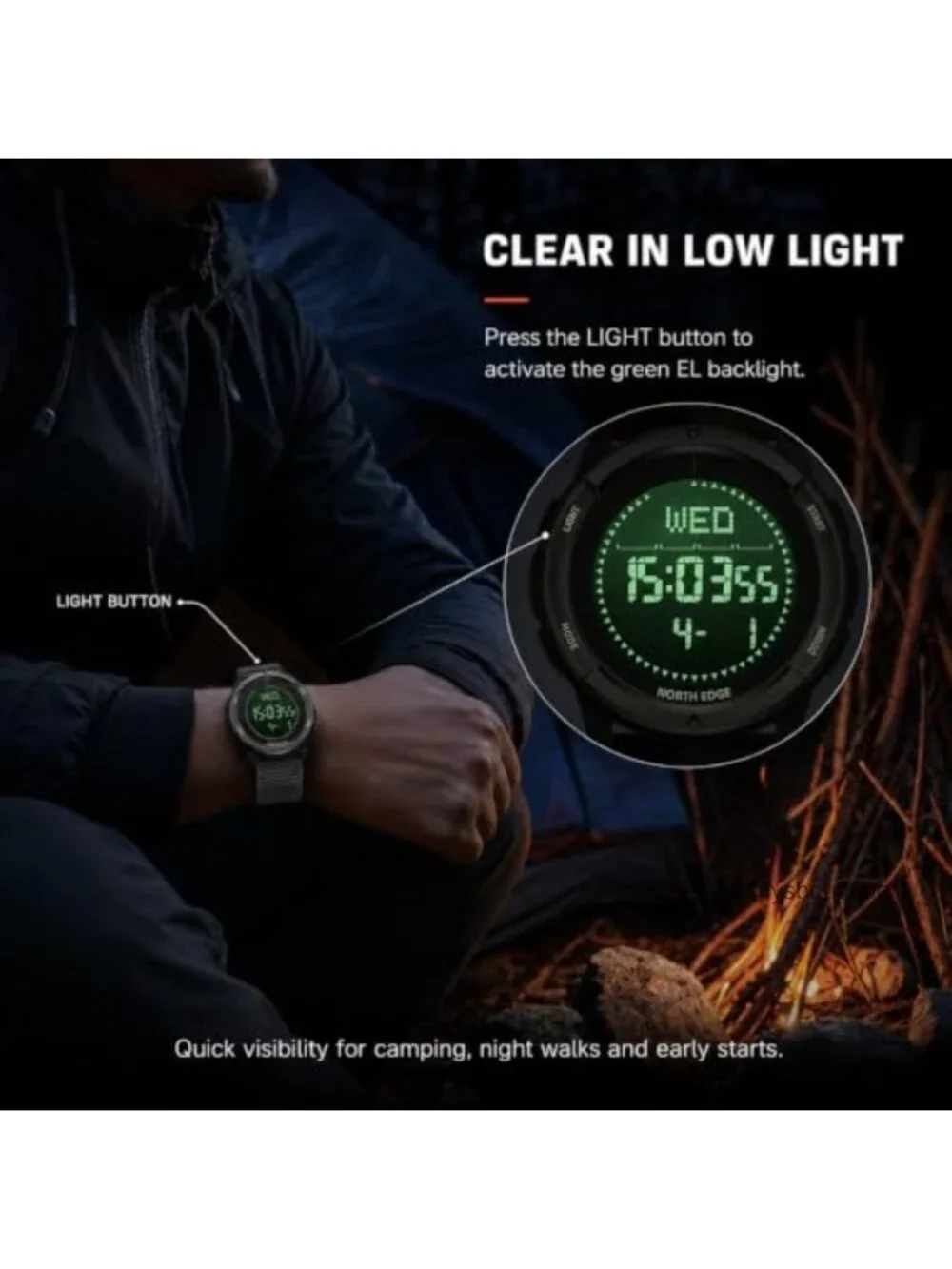 Men's Outdoor Digital Compass Watch with Pedometer, 50M Water Resistant, Carbon